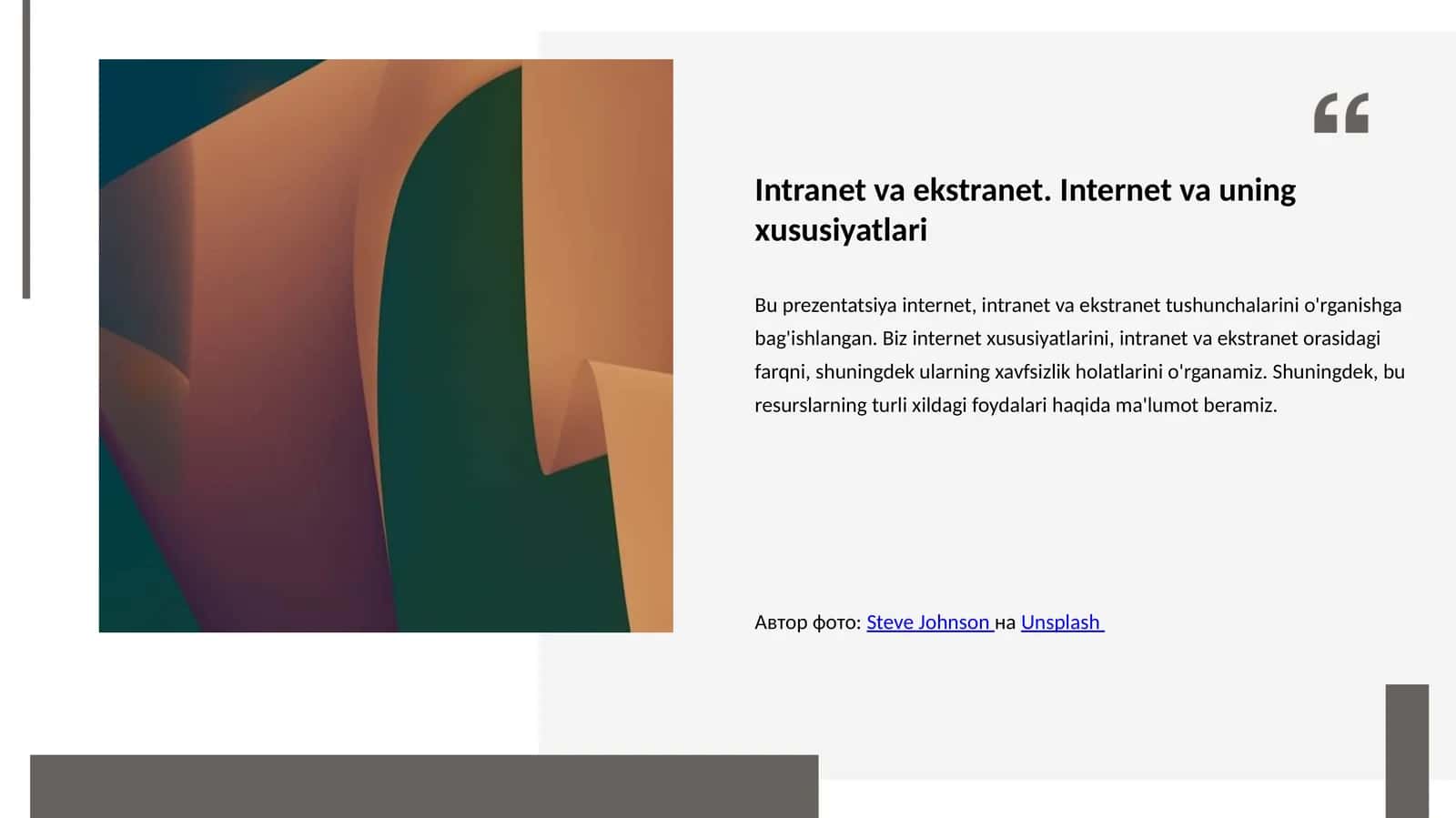Intranet va ekstranet. Internet va uning xususiyatlari 1