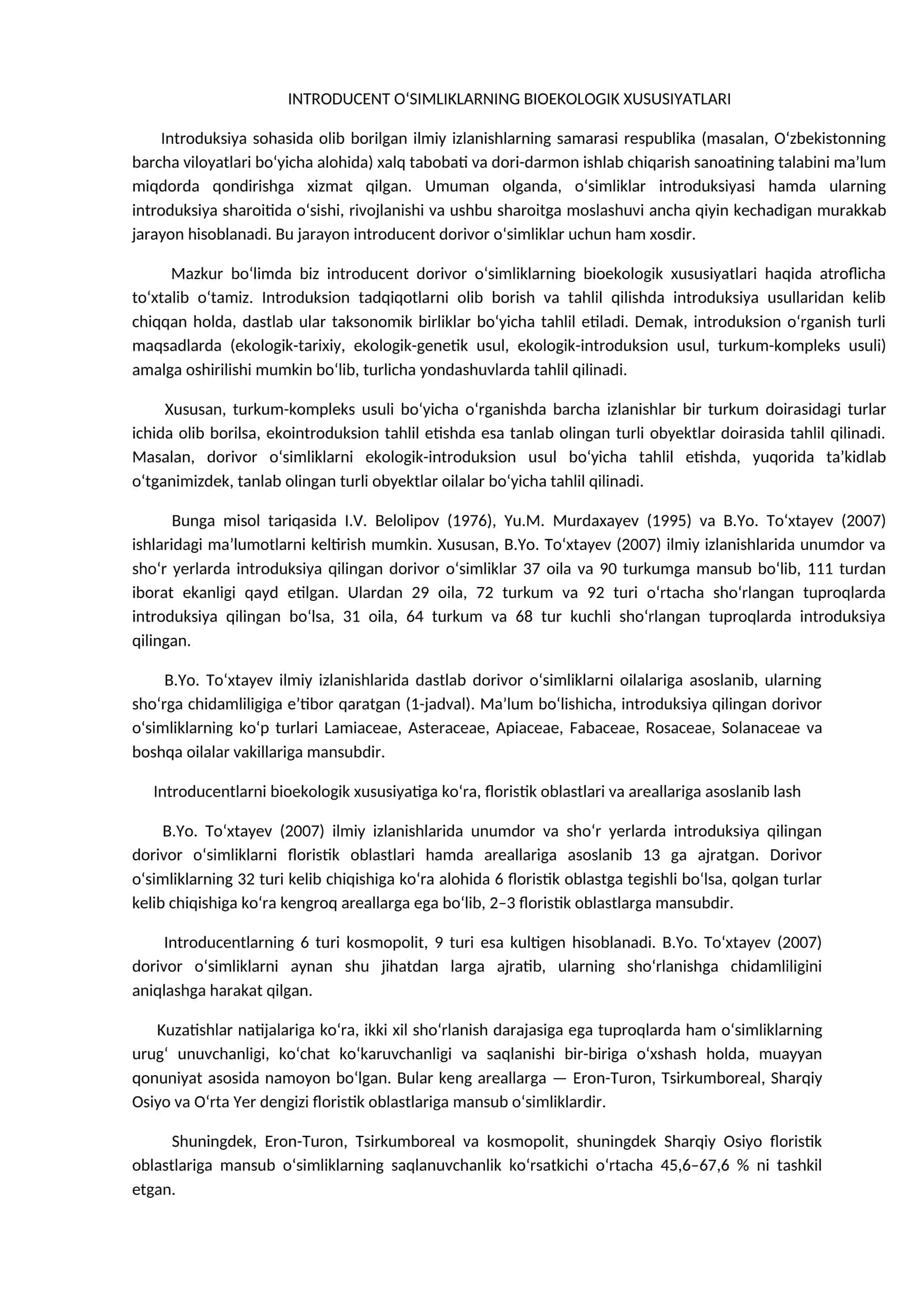 O‘SIMLIKLARNING BIOEKOLOGIK XUSUSIYATLARI 1