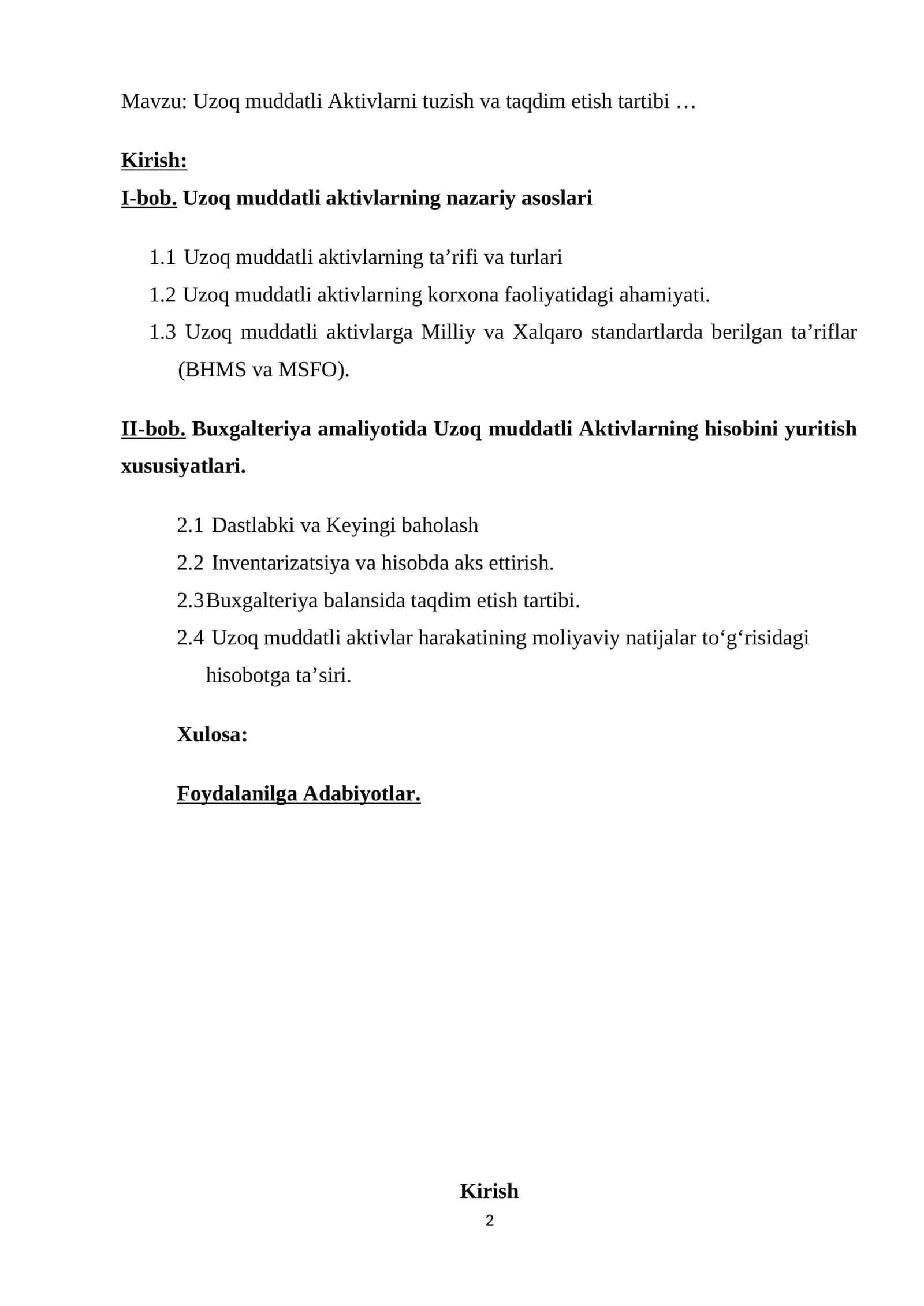 Uzoq muddatli Aktivlarni tuzish va taqdim etish tartibi 1