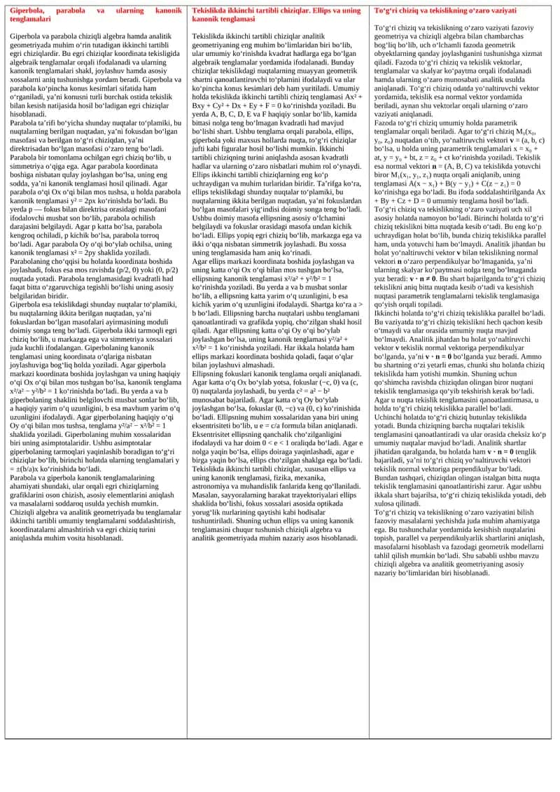 Giperbola, parabola va ularning kanonik tenglamalari 1