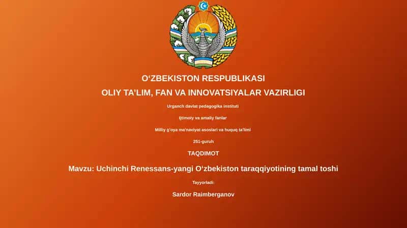 Uchinchi Renessans-yangi Oʻzbekiston taraqqiyotining tamal toshi 1