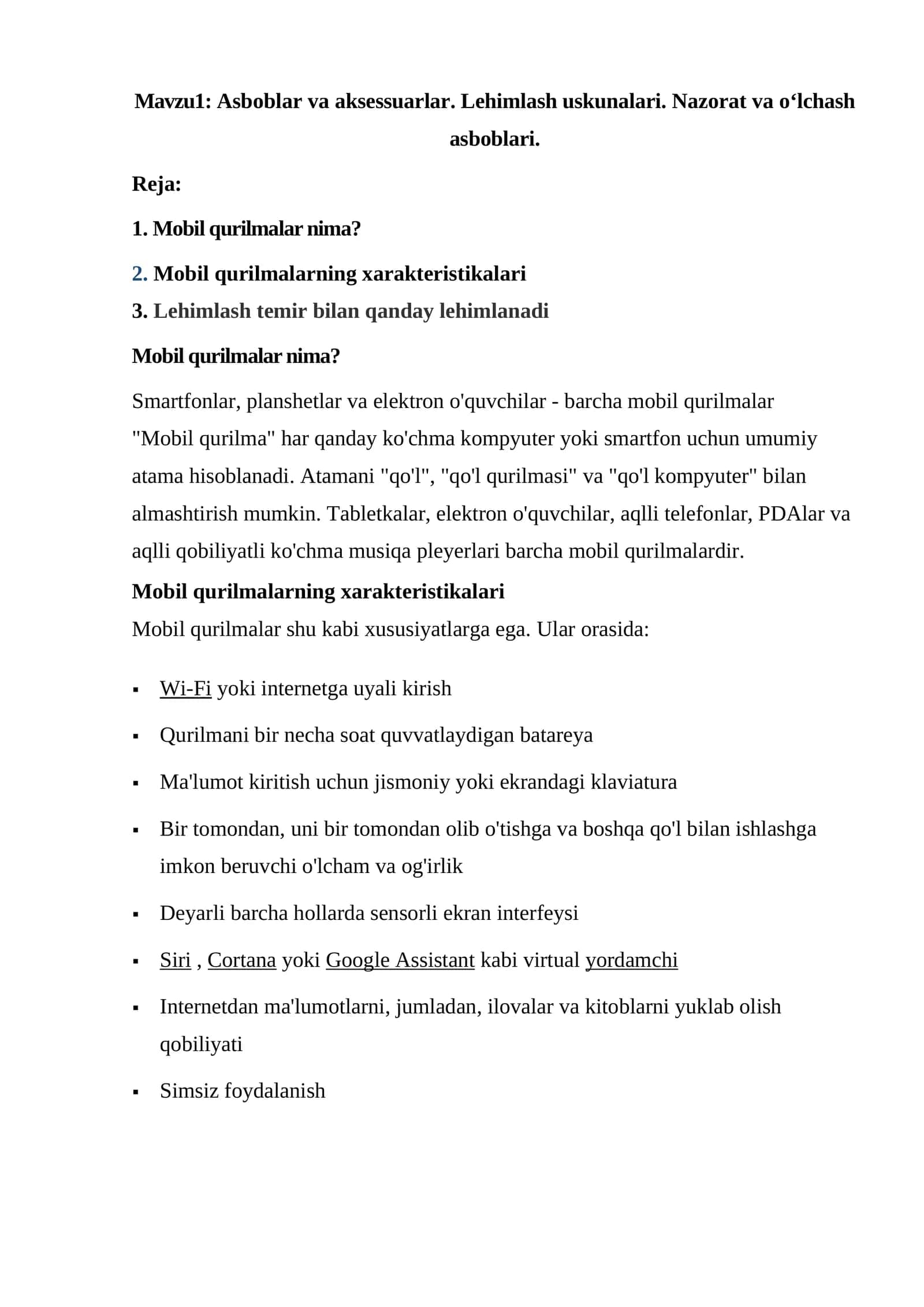 Asboblar va aksessuarlar. Lehimlash uskunalari. Nazorat va o‘lchash asboblari 1