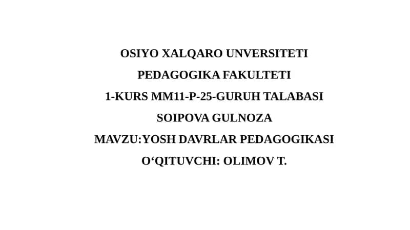 YOSH DAVRLAR PEDAGOGIKASI 1