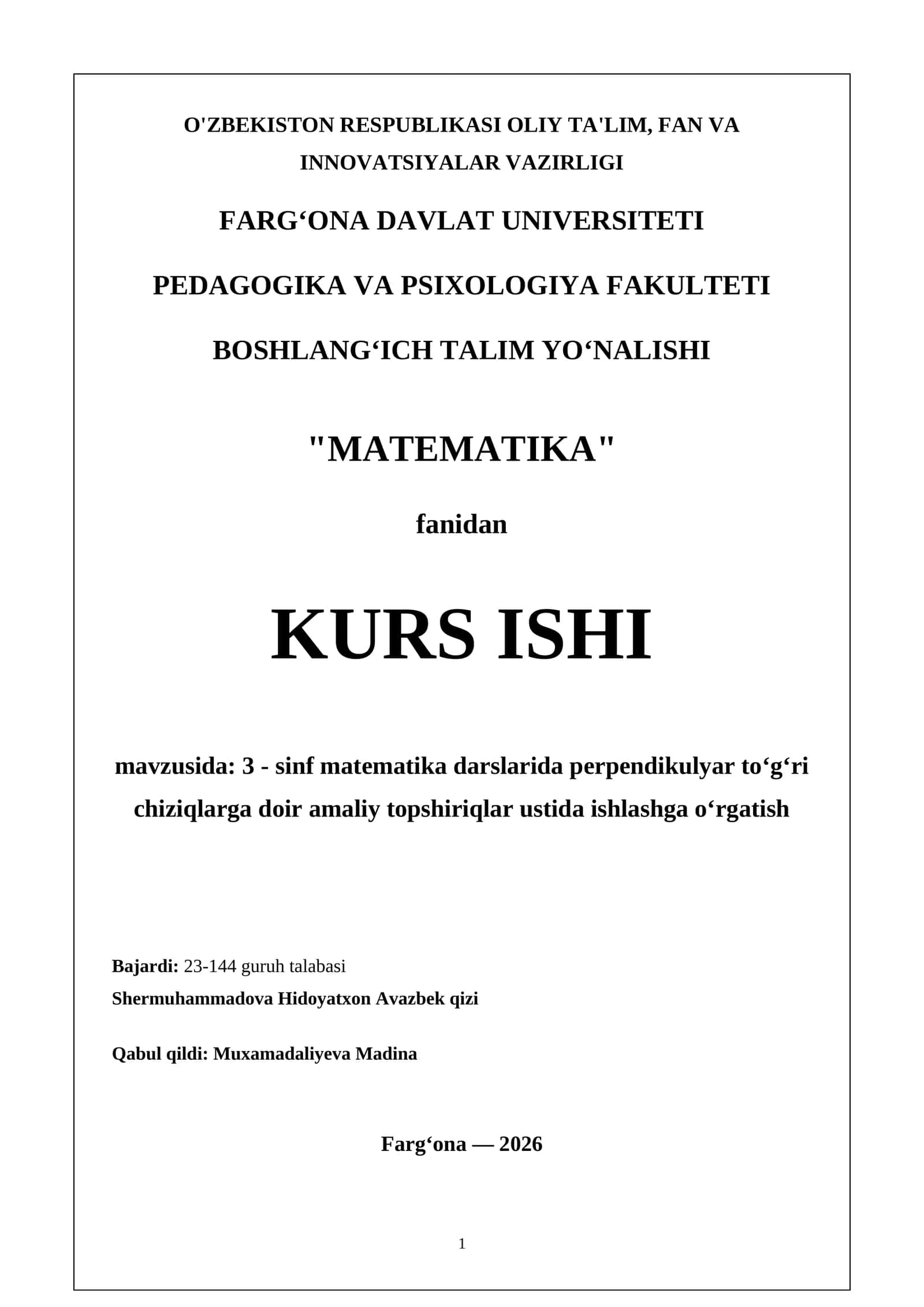 3 - sinf matematika darslarida perpendikulyar to‘g‘ri chiziqlarga doir amaliy topshiriqlar ustida ishlashga o‘rgatish 1