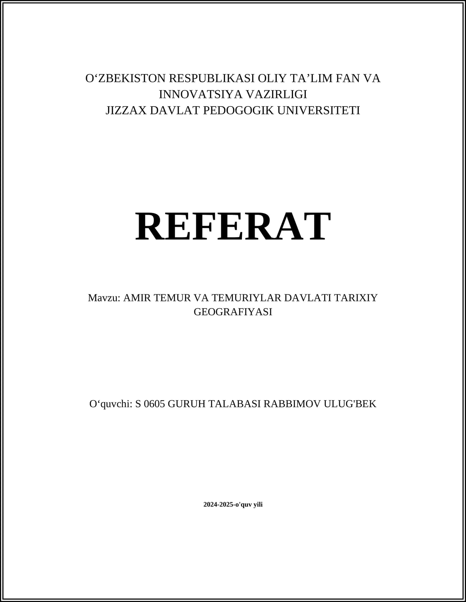 Amir Temur va Temuriylar davlati tarixiy geografiyasi 1