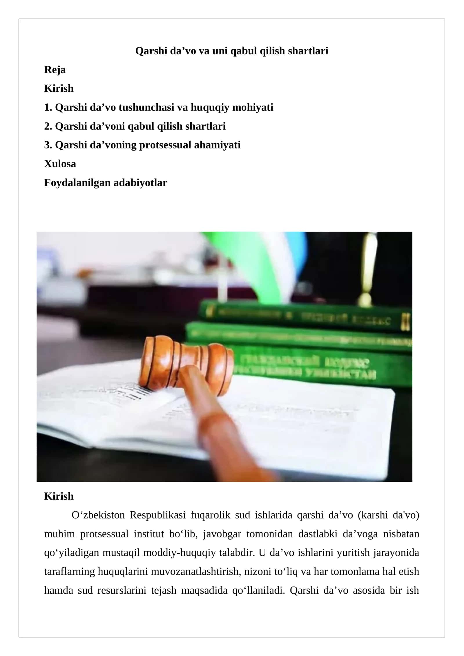 Qarshi da’vo va uni qabul qilish shartlari 1