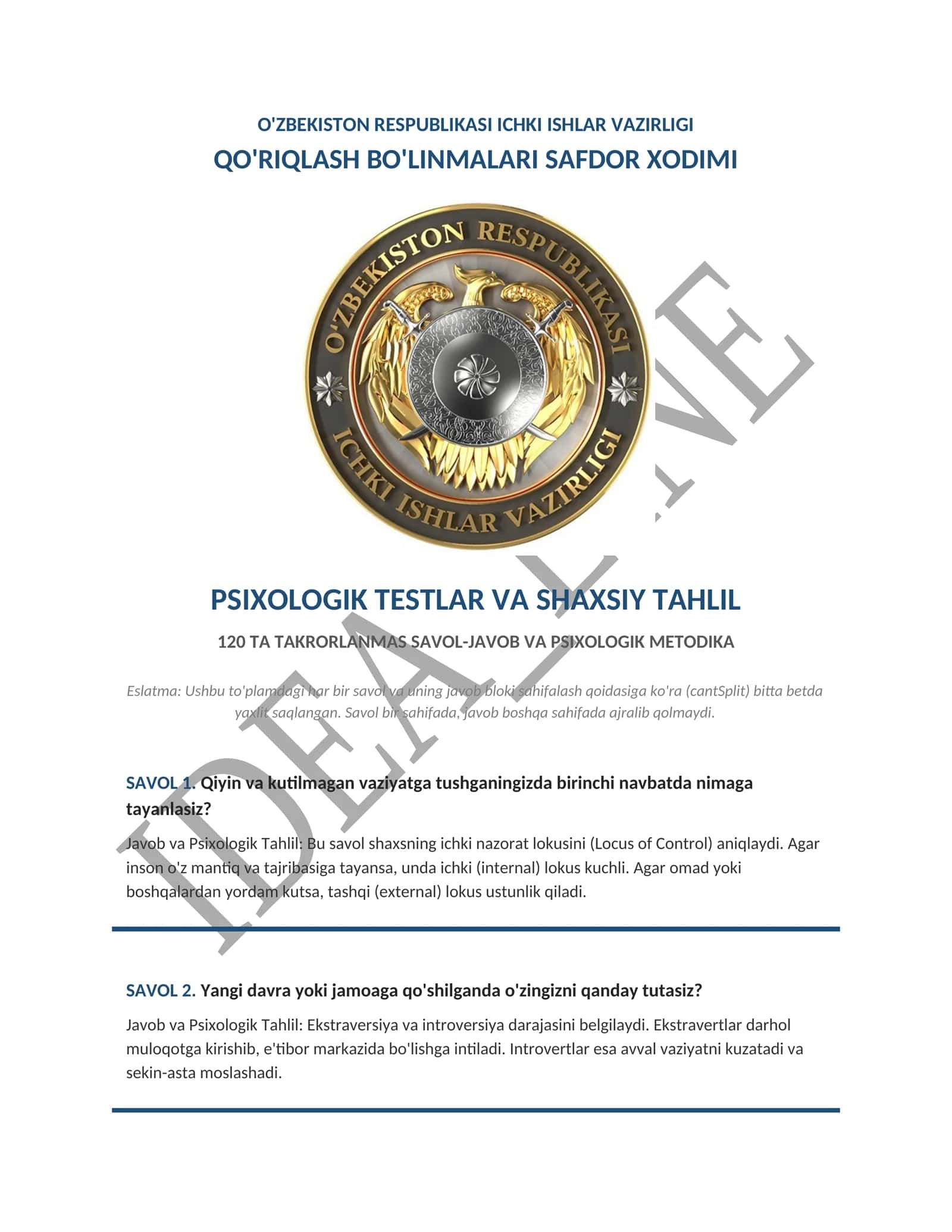 PSIXOLOGIK TESTLAR VA SHAXSIY TAHLIL 1