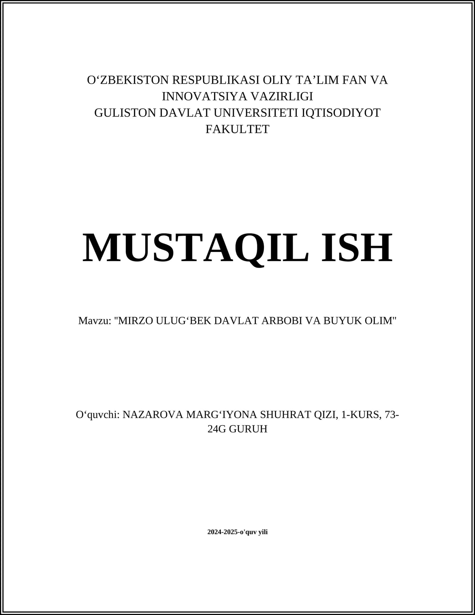 ''MIRZO ULUG‘BEK DAVLAT ARBOBI VA BUYUK OLIM'' 1