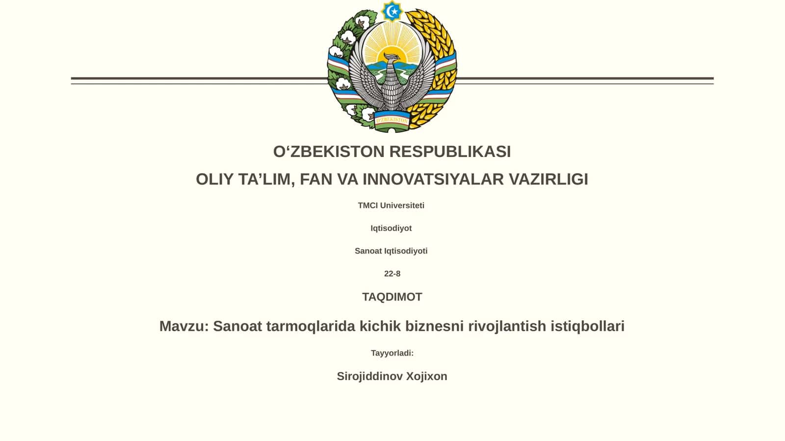 Sanoat tarmoqlarida kichik biznesni rivojlantish istiqbollari 1