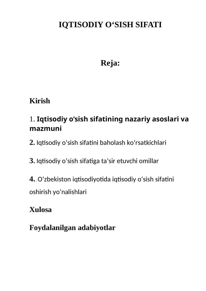 Iqtisodiy O‘sish Sifati 1