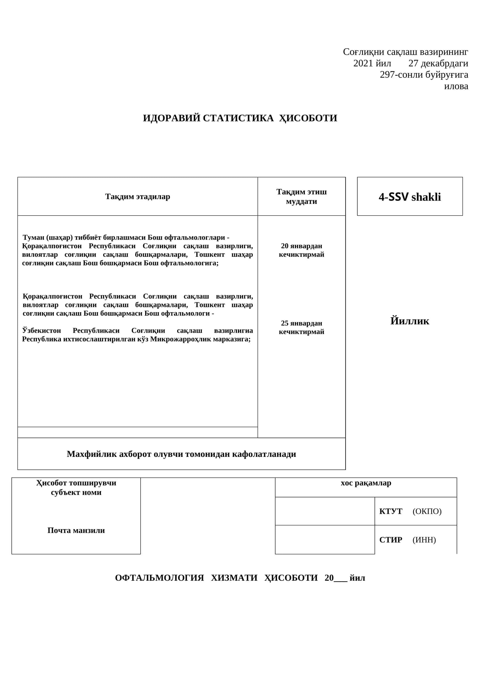 Oftalmologiya faoliyati 4-SSV shakli 1
