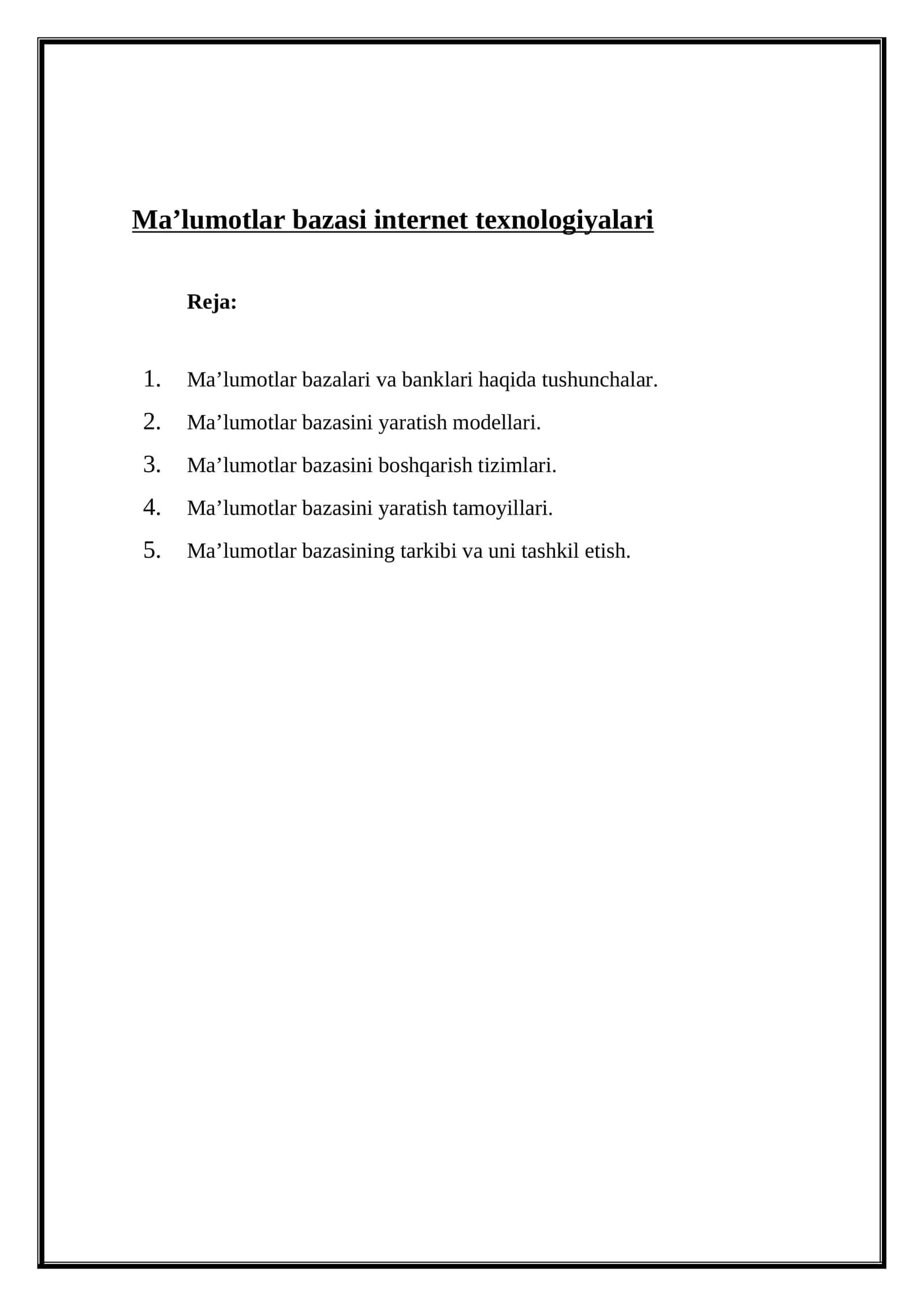 Ma’lumotlar bazasi internet texnologiyalari 1