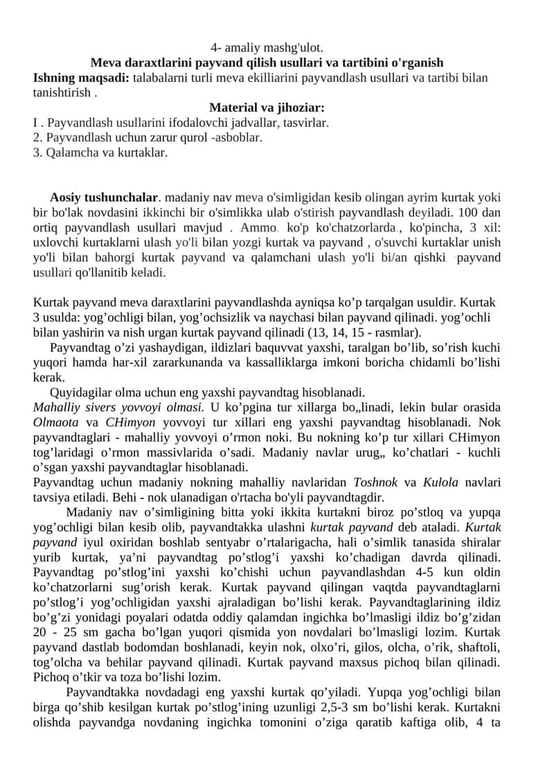 Meva Daraxtlarini Payvand Qilish Usullari 1