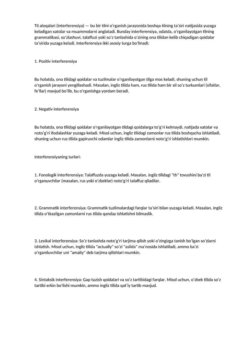 Til aloqalari (interferensiya) 1