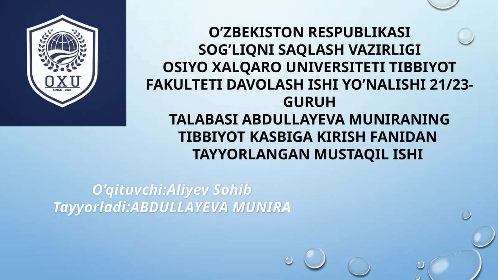 Tibbiyot deontologiyasi va uning asoslari 1