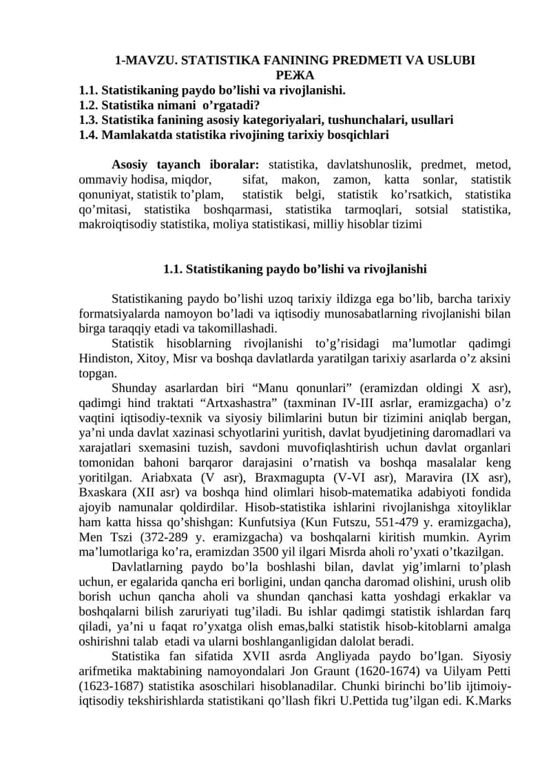 Statistika fanining predmeti va uslubi 1