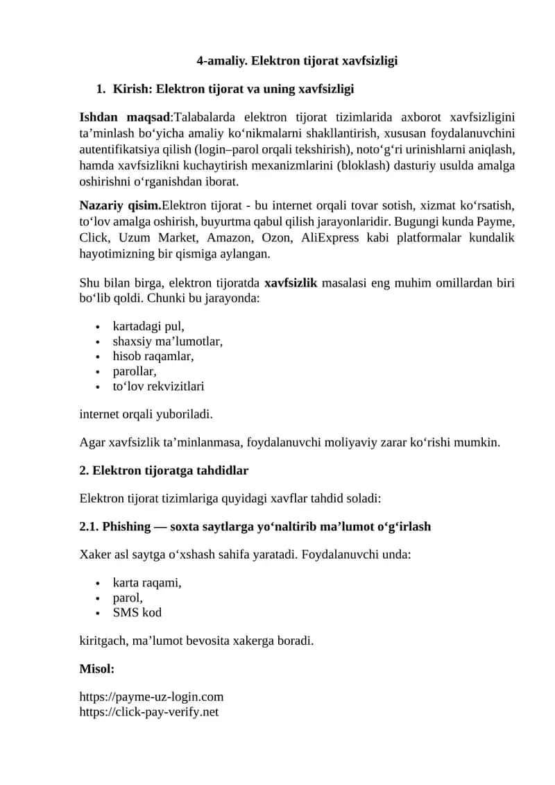 4-amaliy. Elektron tijorat xavfsizligi 1