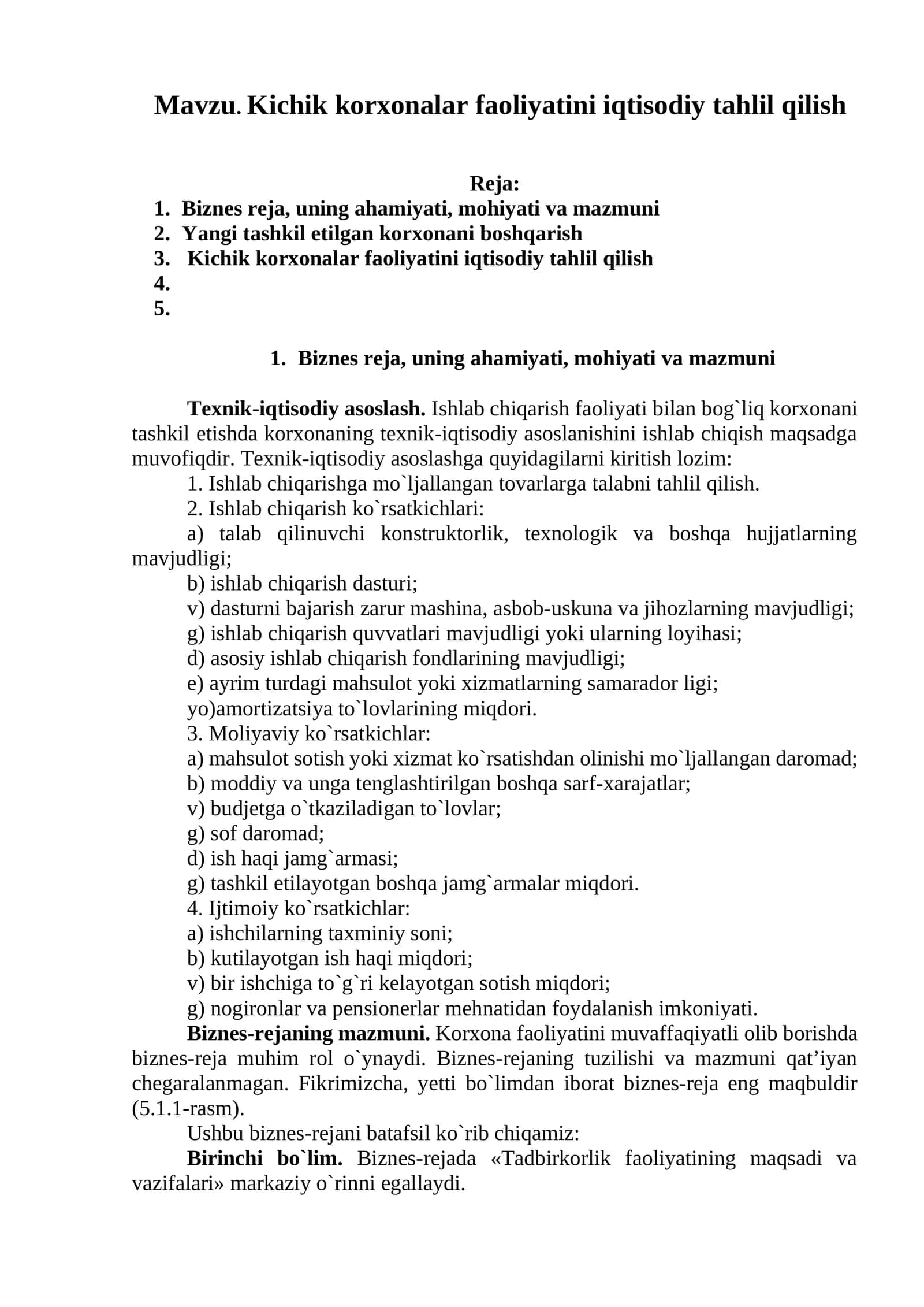 Kichik kоrxоnalar faоliyatini iqtisоdiy tahlil qilish 1