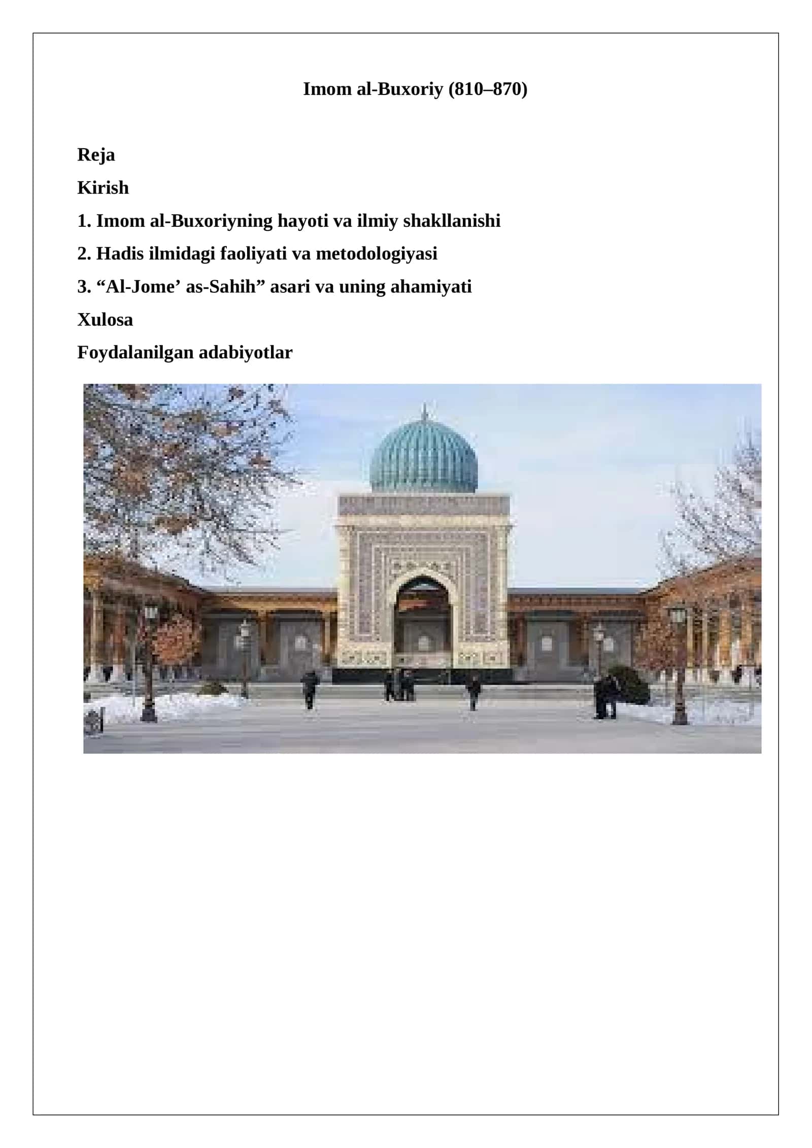 Imom al-Buxoriy (810–870) 1