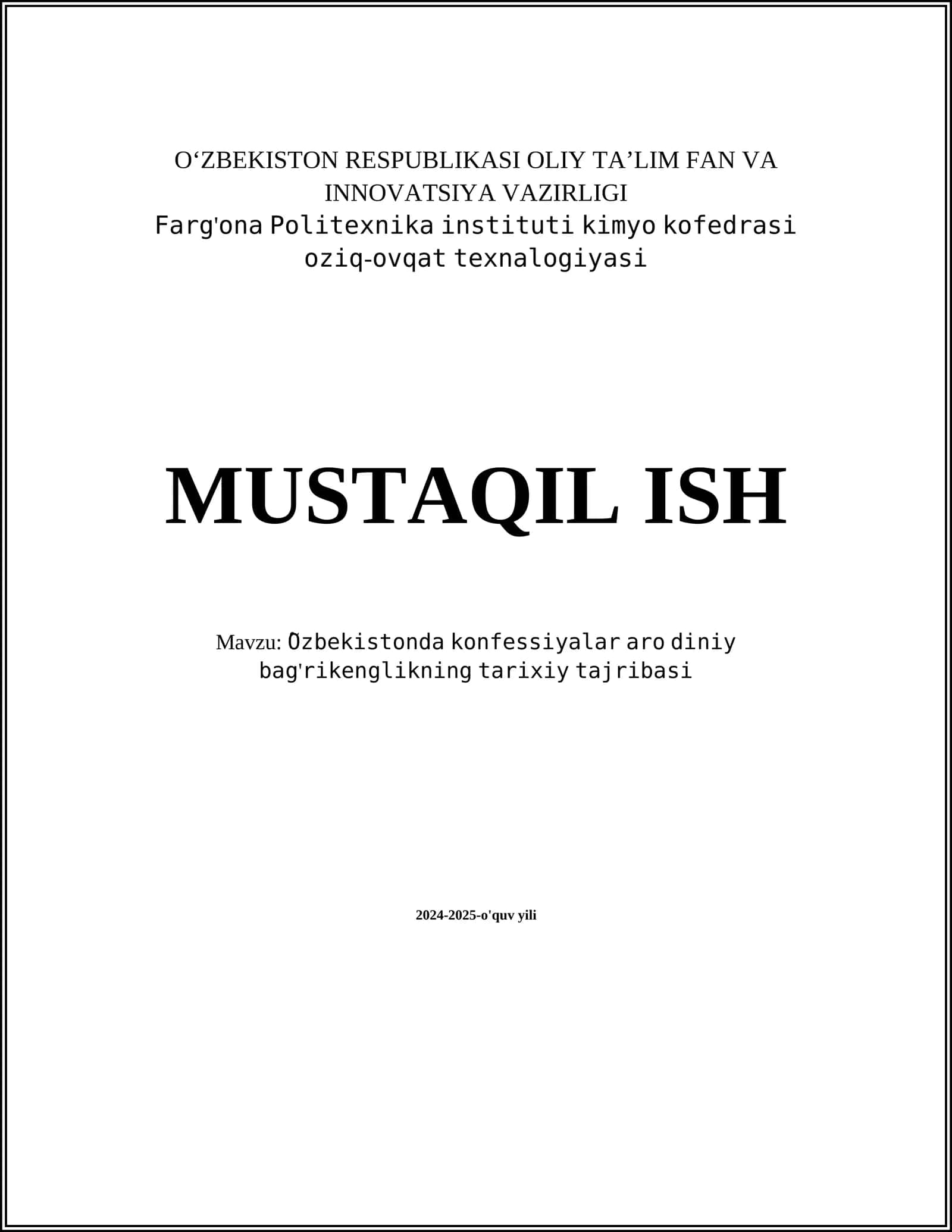 O‘ZBEKISTONDA KONFESSİYALARARO DINIY BAG'RIKENGLIKNING TARIXIY TAJRIBA 1