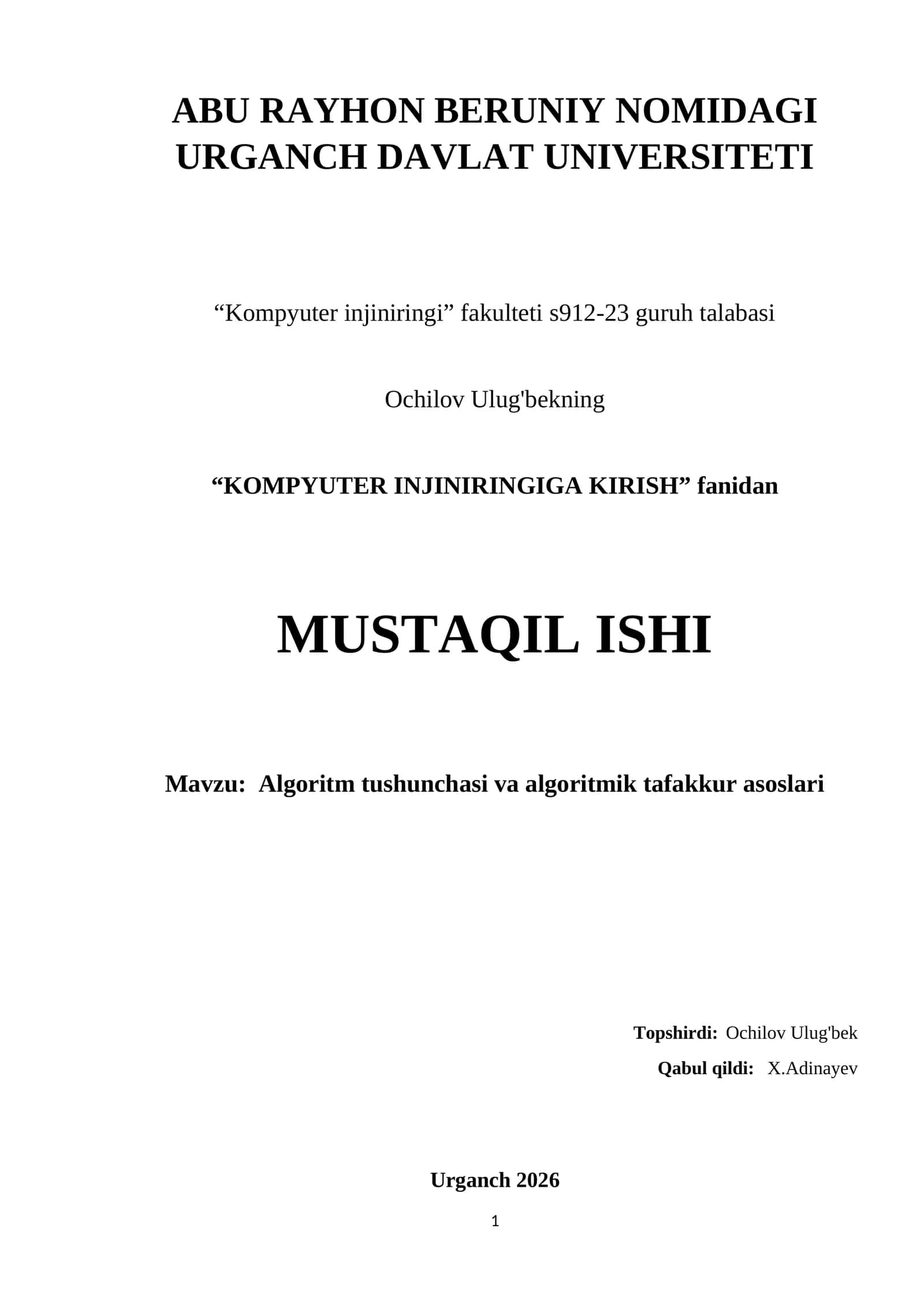 Kompyuter Injiniringiga Kirish 1