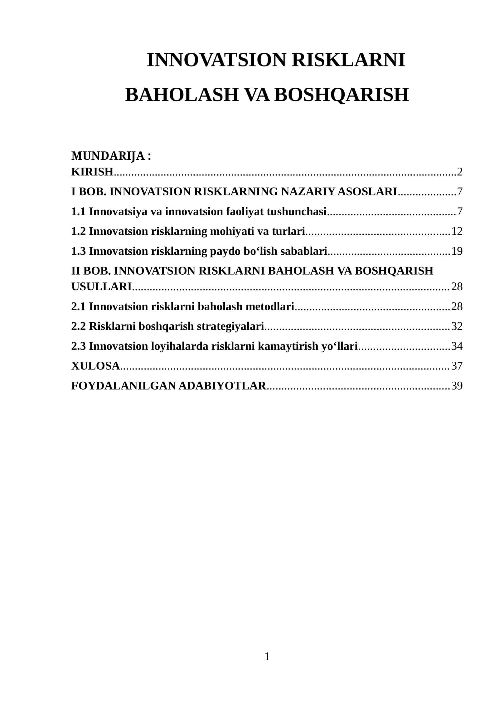 INNOVATSION RISKLARNI BAHOLASH VA BOSHQARISH 1