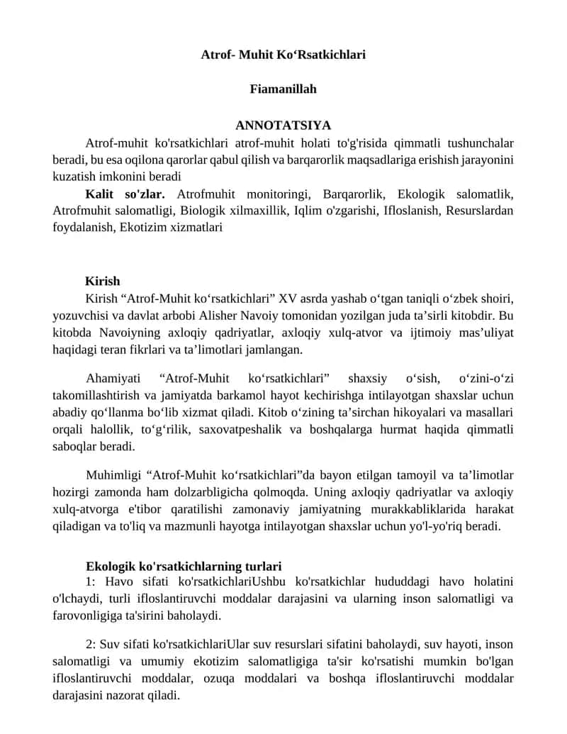 Atrof-Muhit koʻrsatkichlari 1