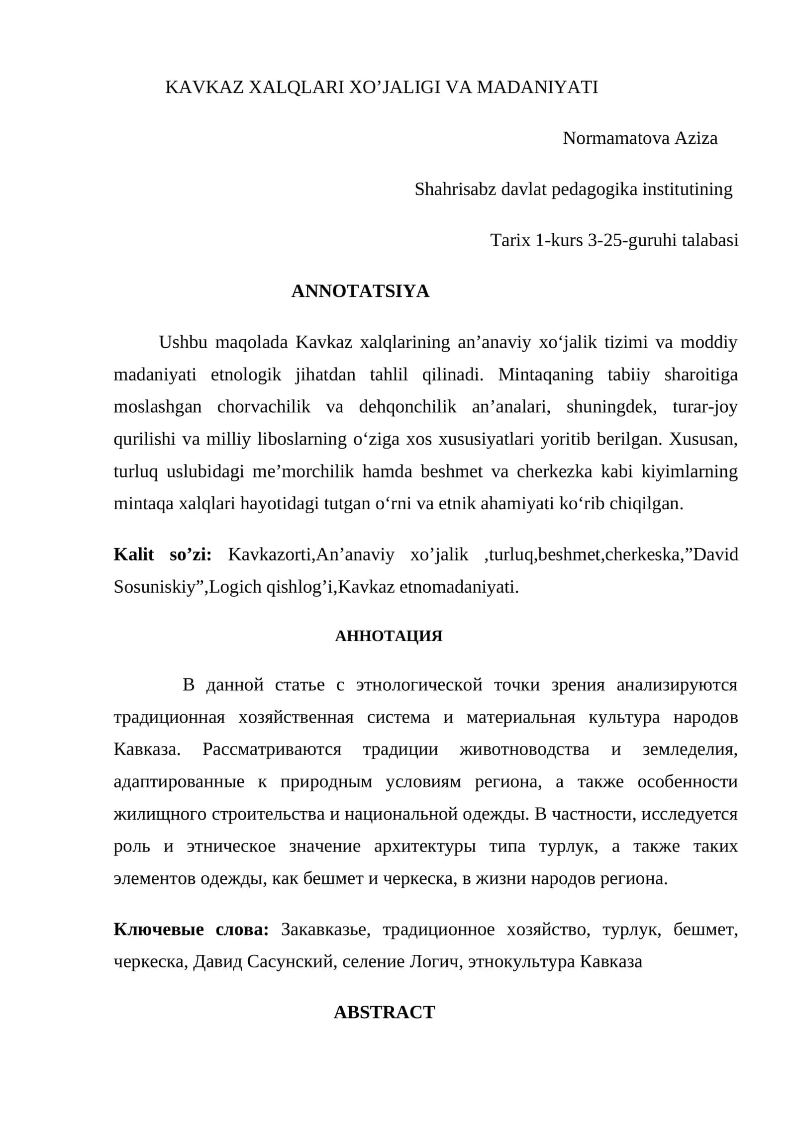 KAVKAZ XALQLARI XO’JALIGI VA MADANIYATI 1