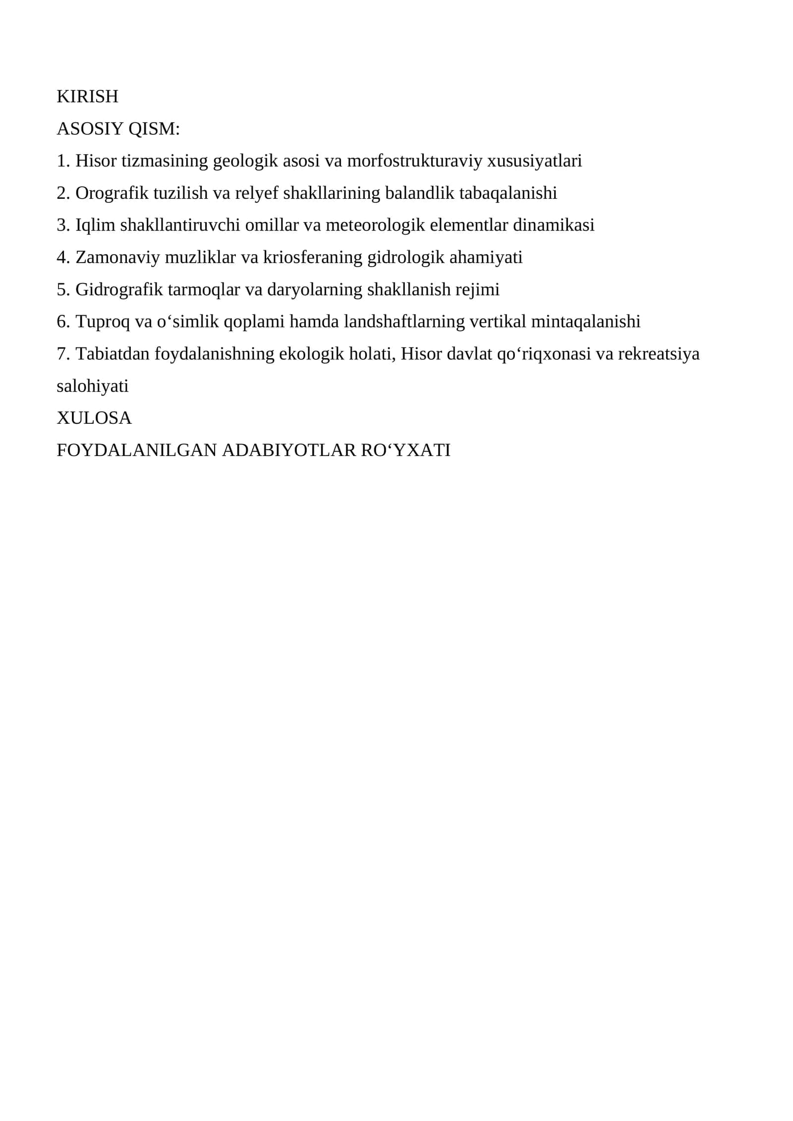 Hisor tizmasi geografik xususiyatlari 1