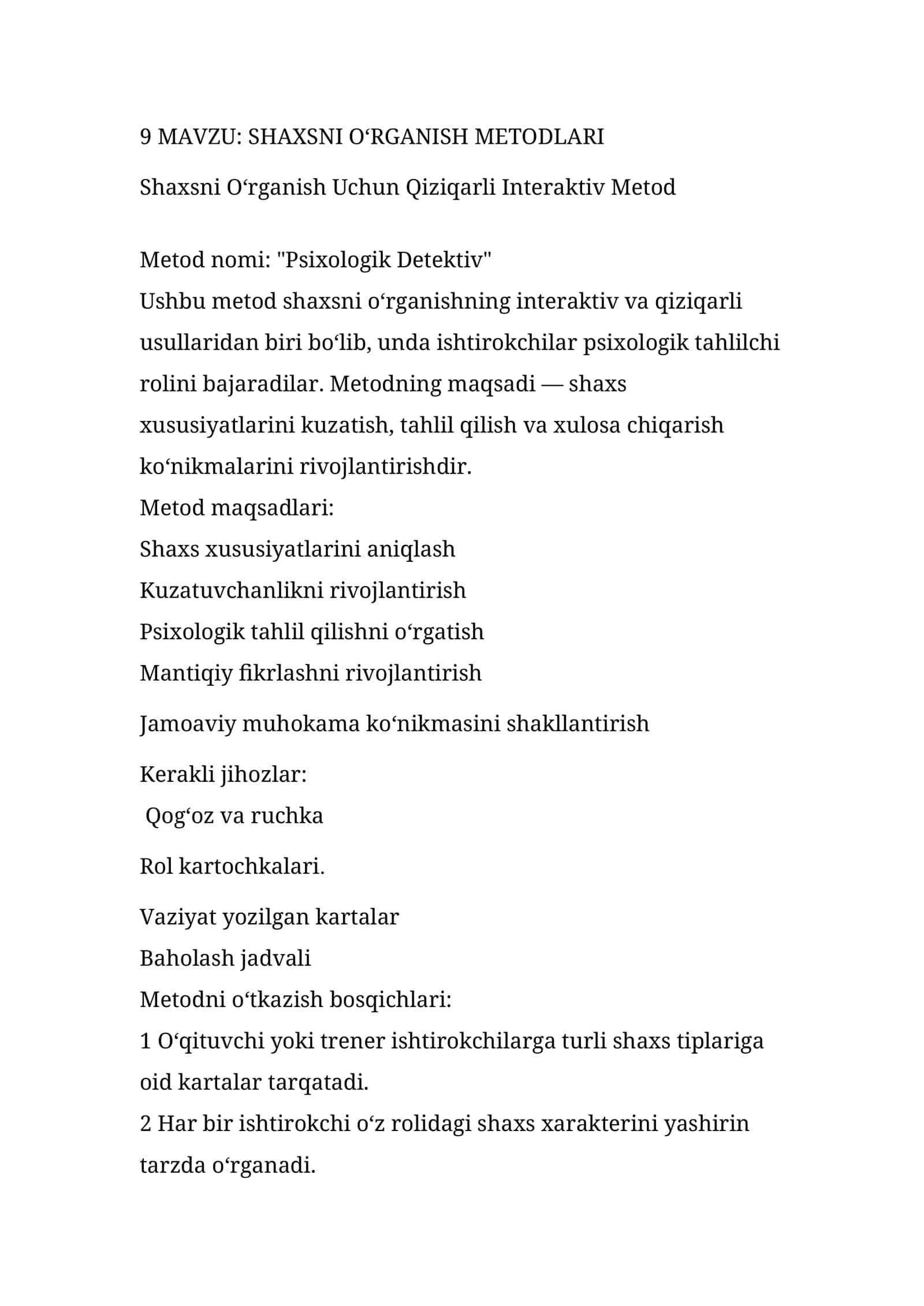 SHAXSNI O‘RGANISH METODLARI 1