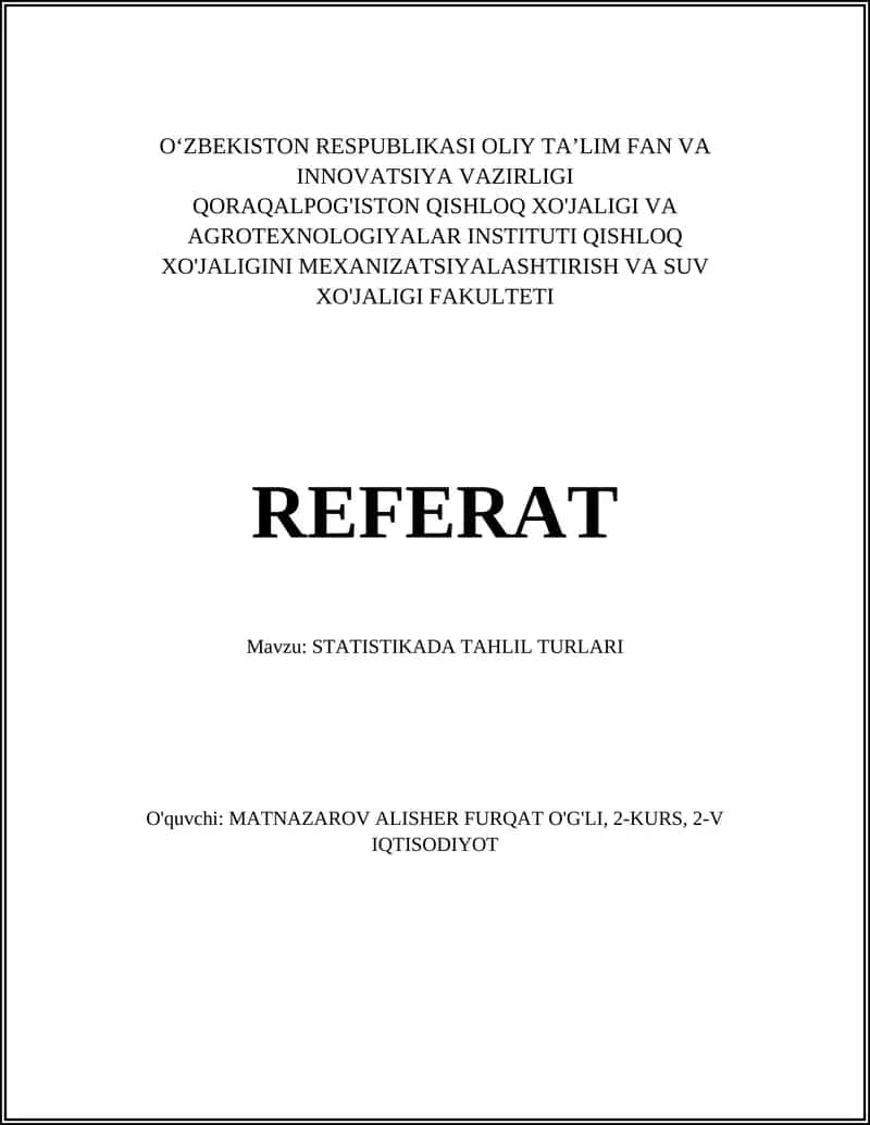 STATISTIKADA TAHLIL TURLARI 1