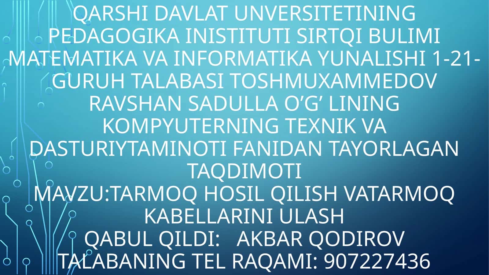 Tarmoq hosil qilish va tarmoq kabellarini ulash 1