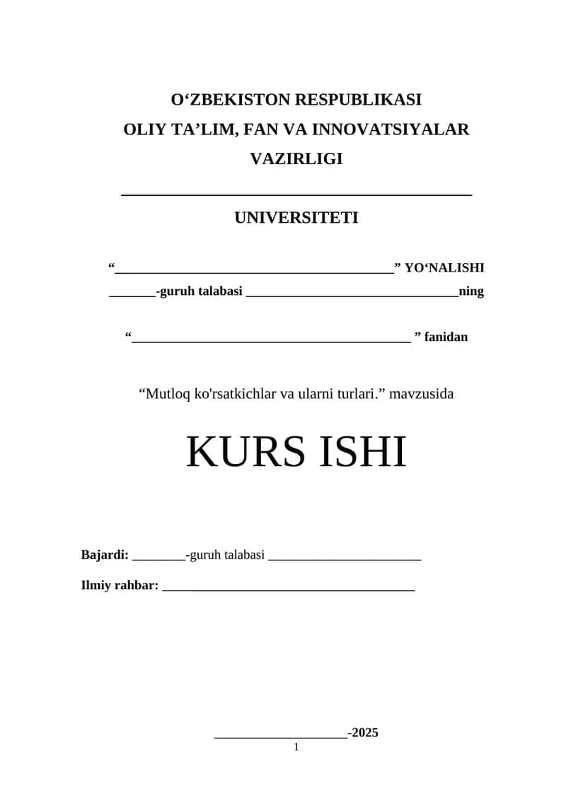 Mutloq ko'rsatkichlar va ularni turlari 1