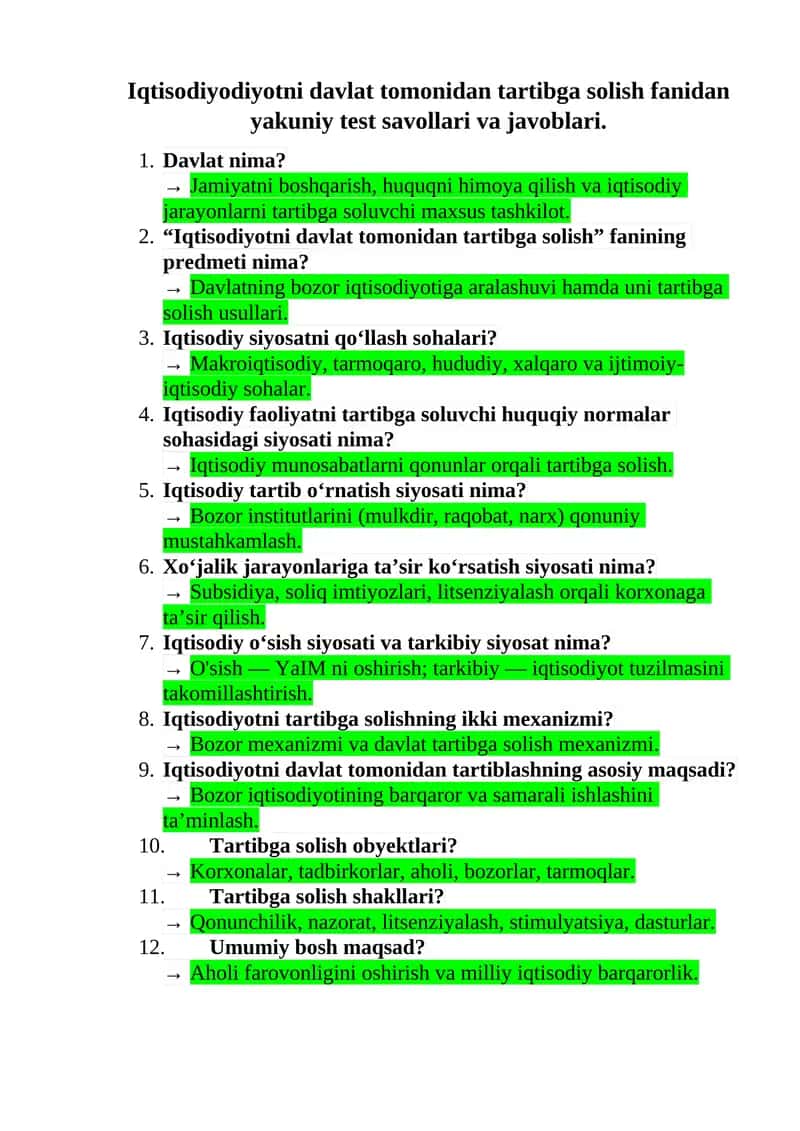 iqtisodiyot 3-kurs yakuniy nazorat javoblari 1