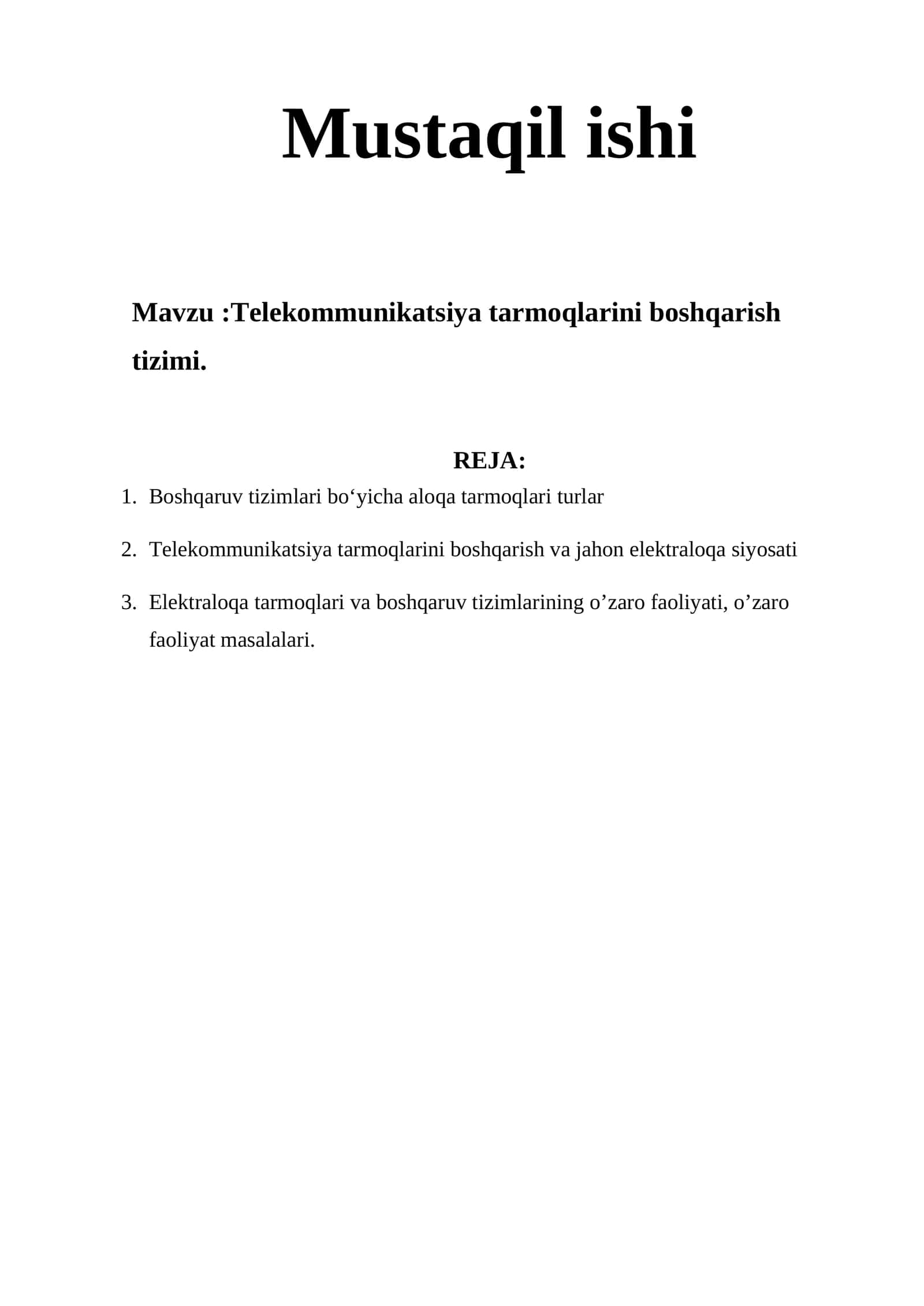 Telekommunikatsiya tarmoqlarini boshqarish tizimi 1