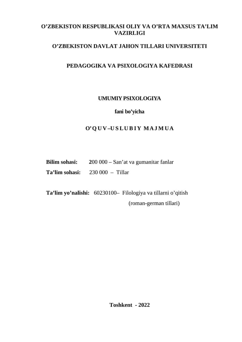 Umumiy psixologiya fani dasturi 1