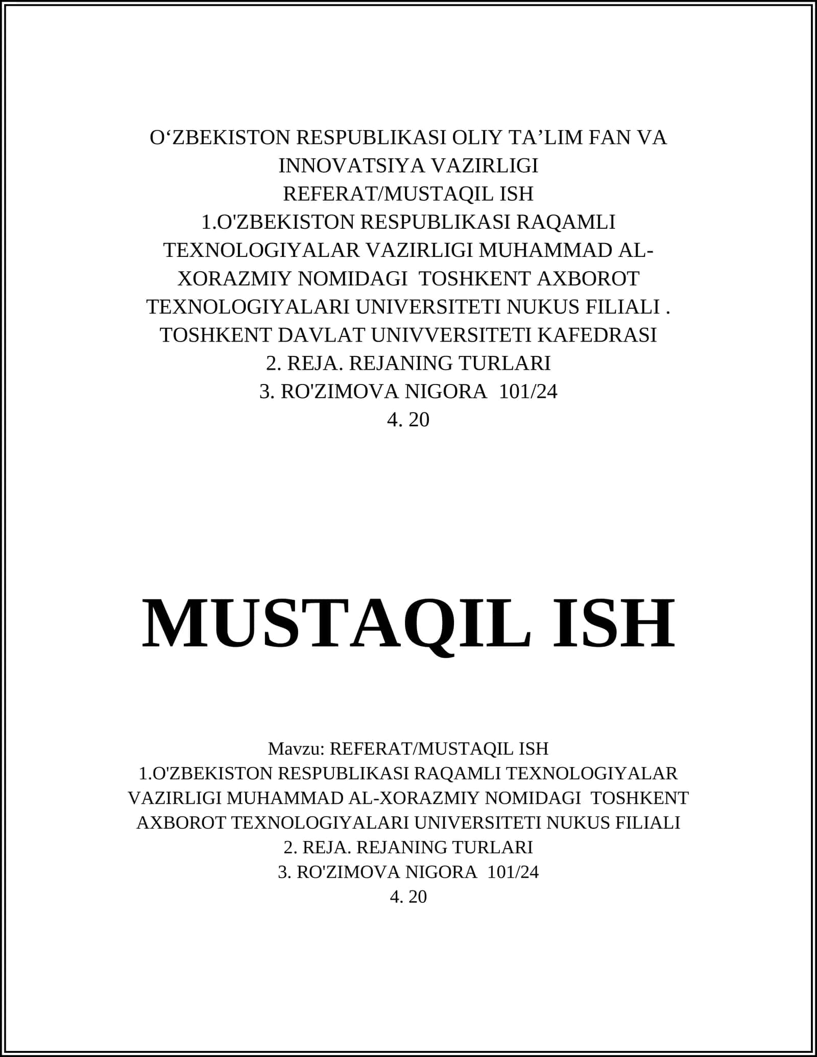 REFERAT/MUSTAQIL ISH 1