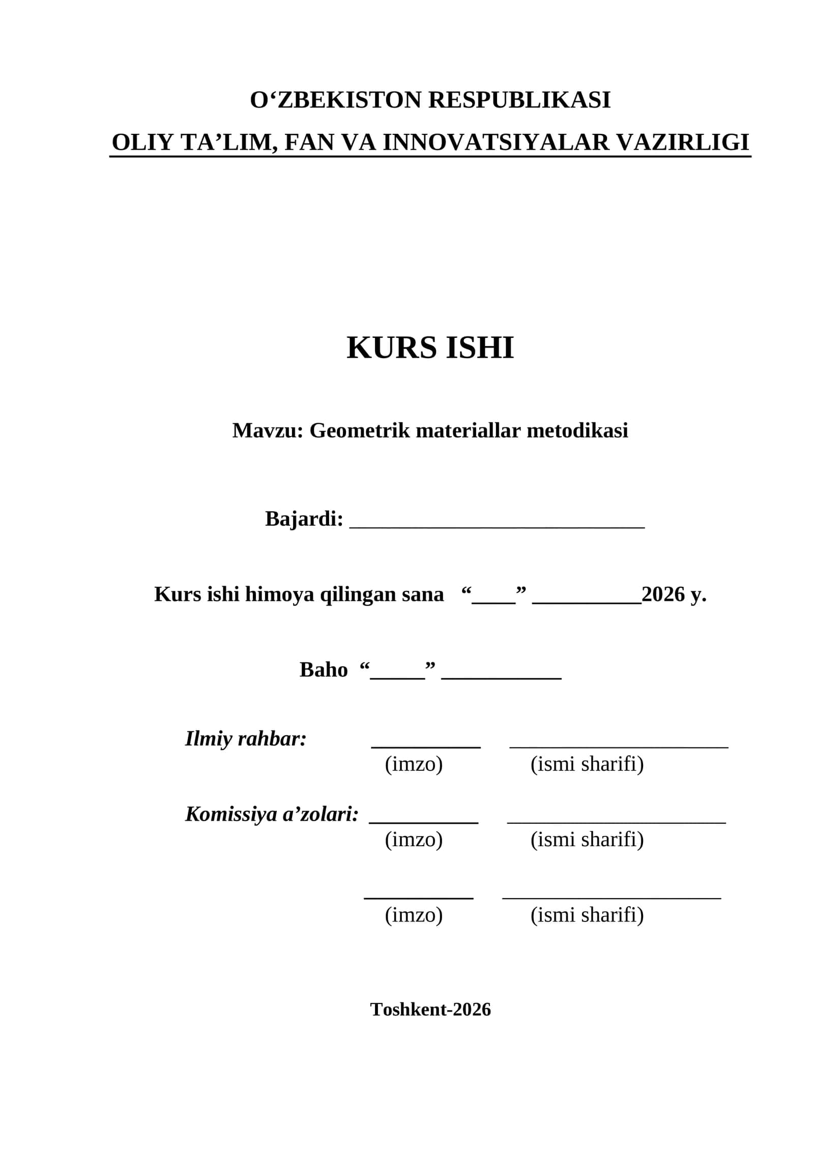 Geometrik materiallar metodikasi  KURS ISHI 1