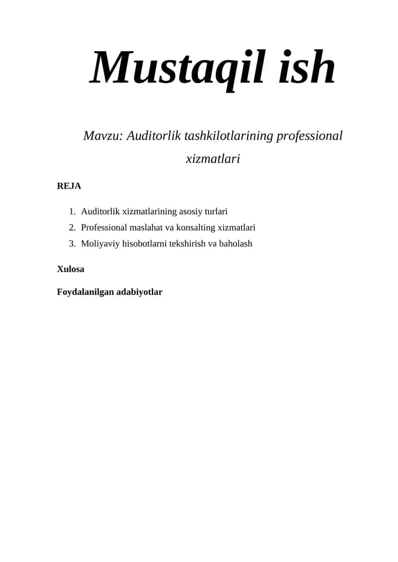 Auditorlik tashkilotlarining professional xizmatlari 1