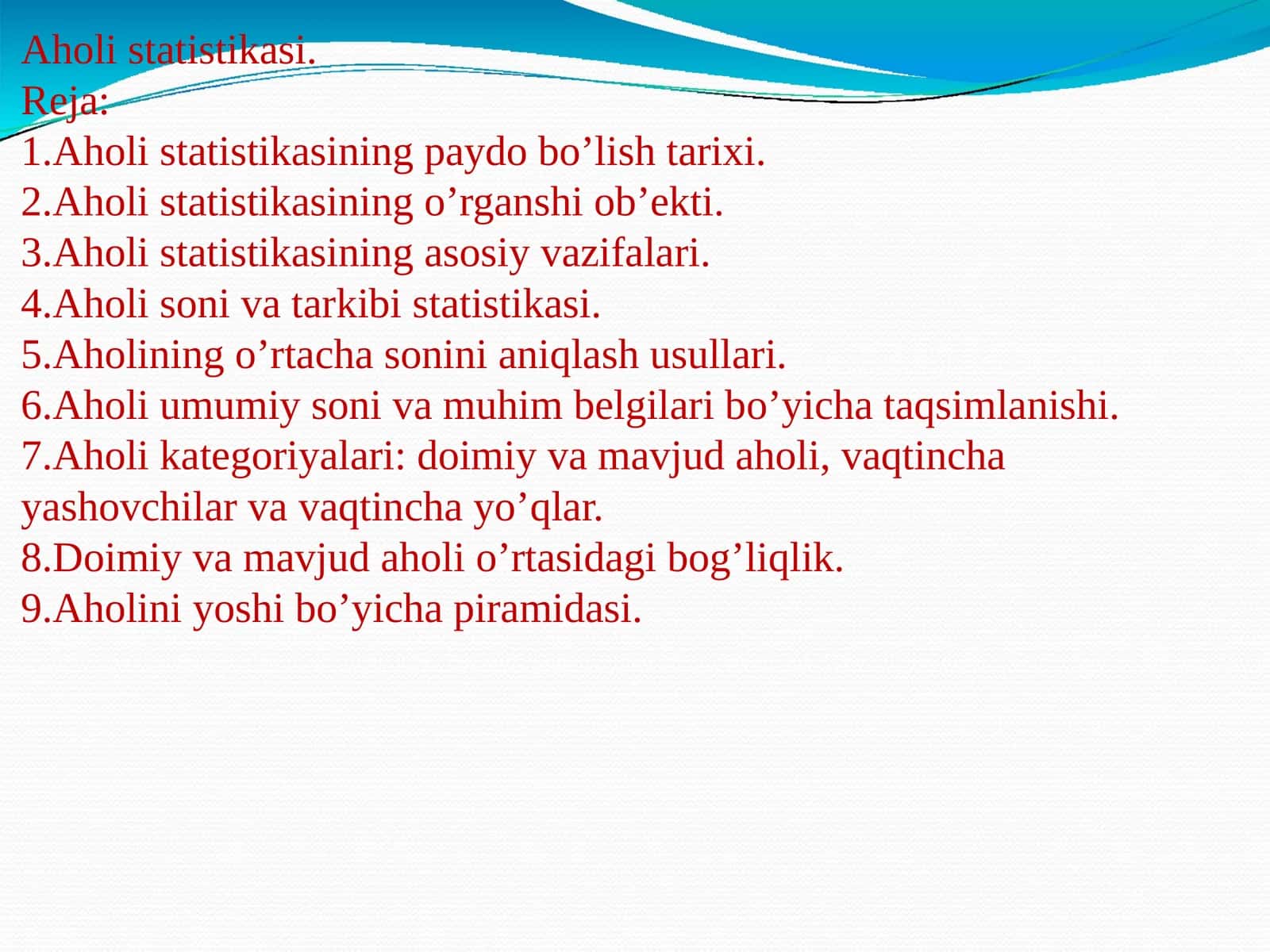 Аholi statistikasi 1