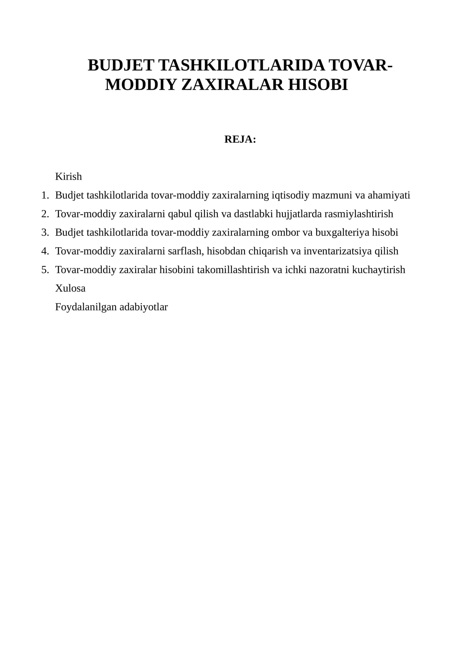 Budjet Tashkilotlarida Tovar-Moddiy Zaxiralar Hisobi 1