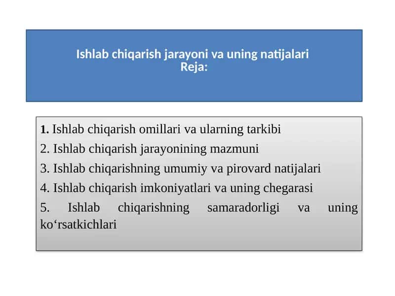 Ishlab chiqarish jarayoni va uning natijalari 1