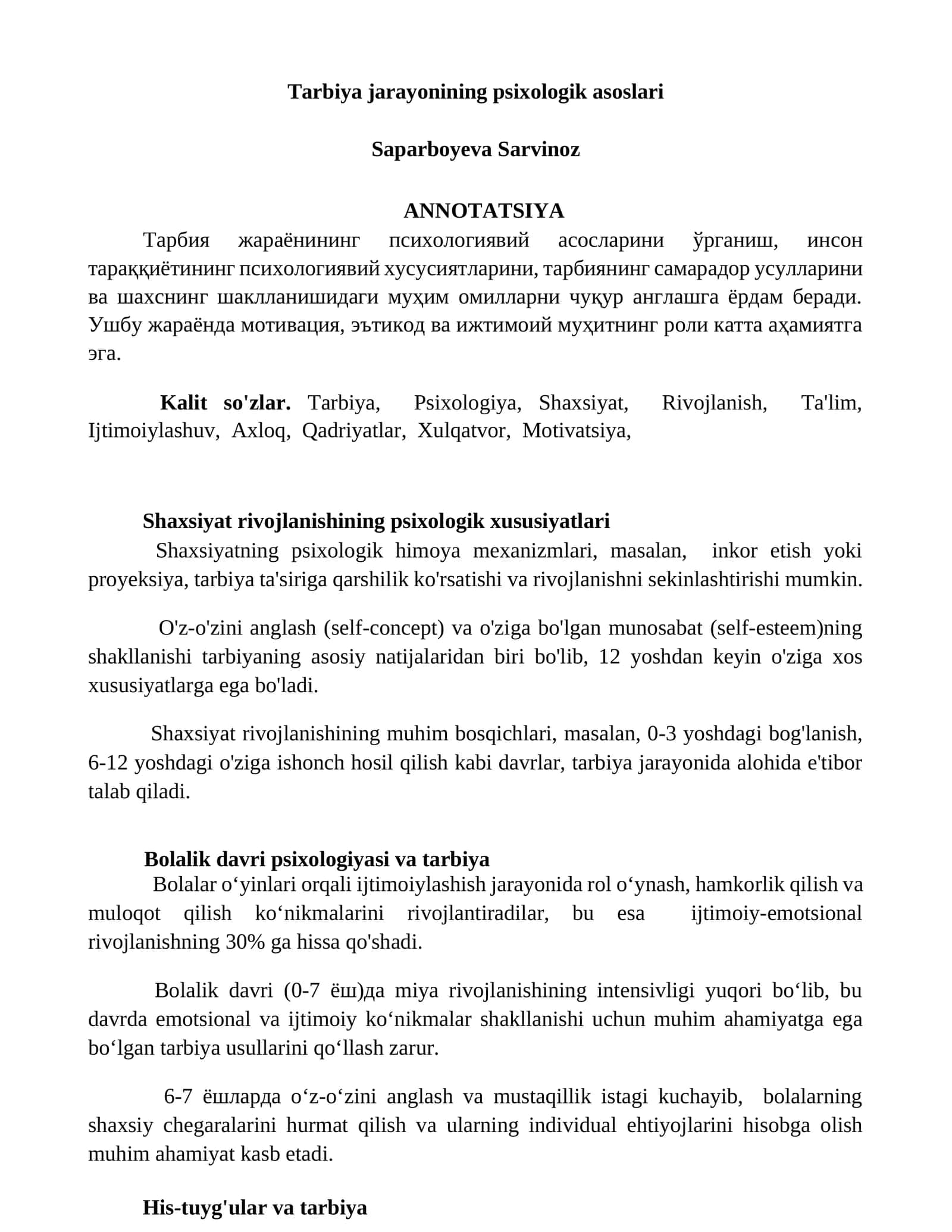 Tarbiya jarayonining psixologik asoslari 1