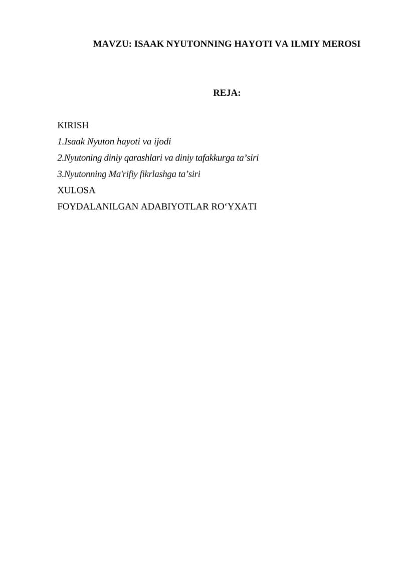 ISAAC NEWTONNING HAYOTI VA ILMIY MEROSI 1