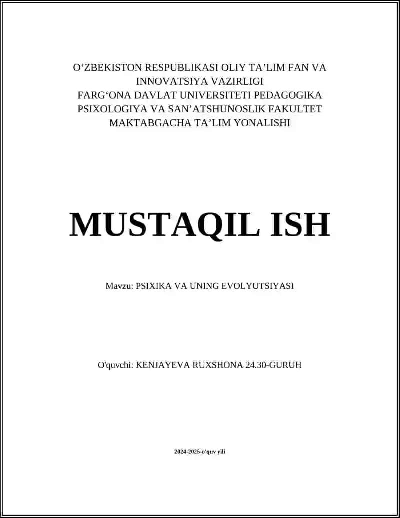 PSIXIKA VA UNING EVOLYUTSIYASI