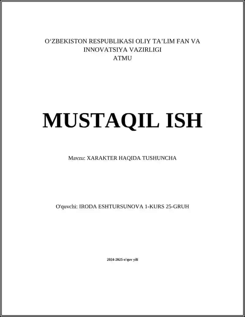 XARAKTER HAQIDA TUSHUNCHA