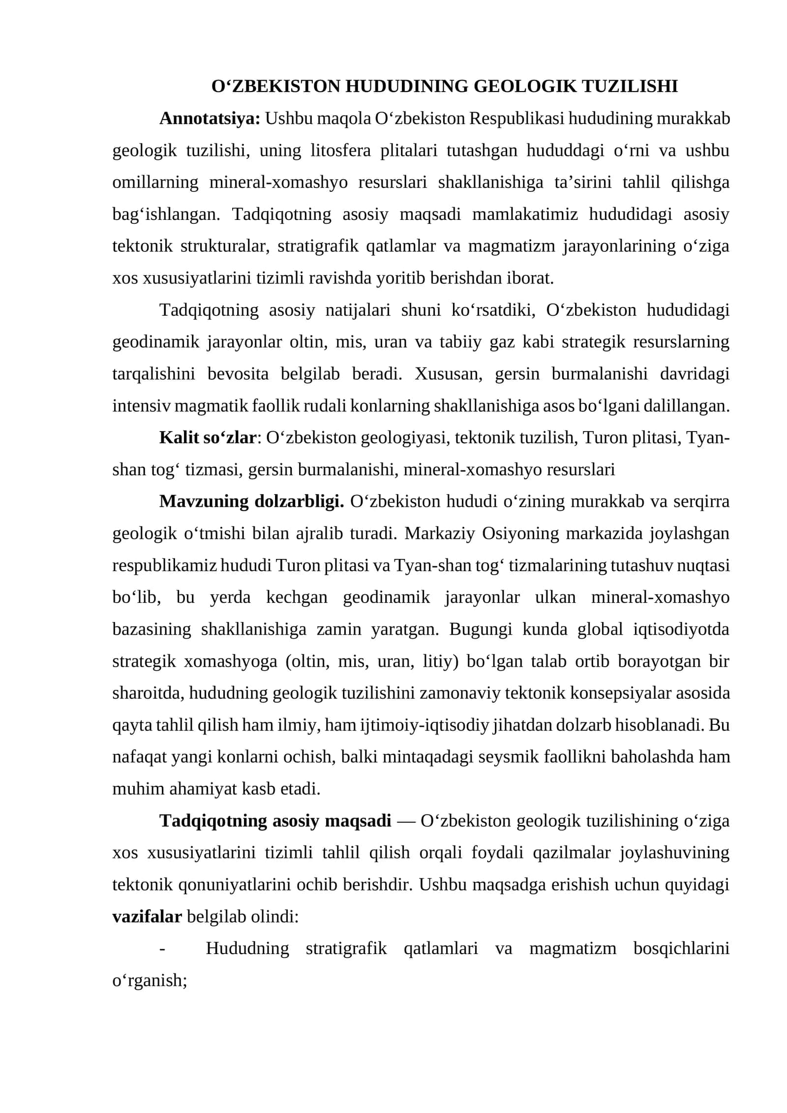 O‘ZBEKISTON HUDUDINING GEOLOGIK TUZILISHI 1