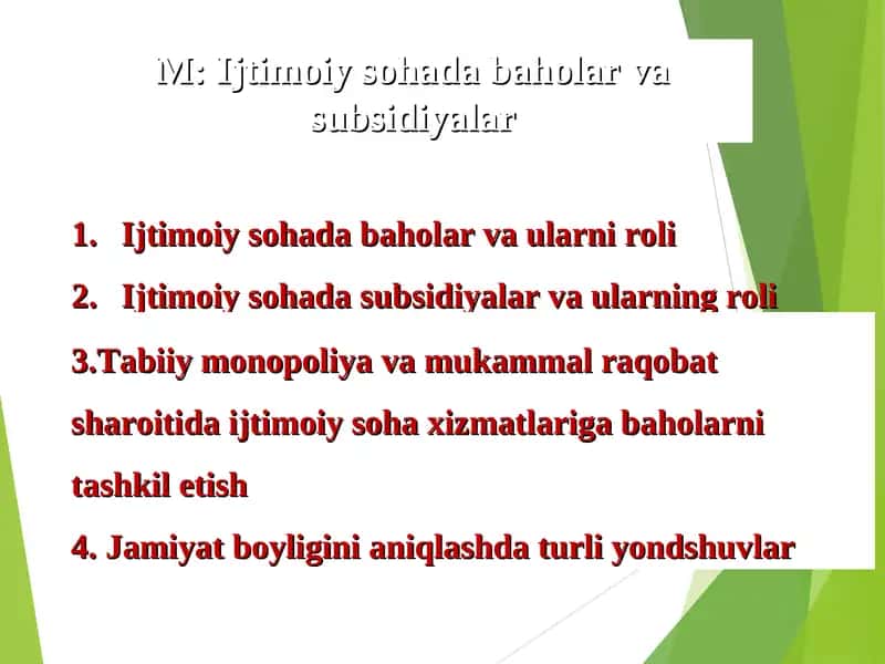 Ijtimoiy Sohada Baholar va Subsidiyalar 1