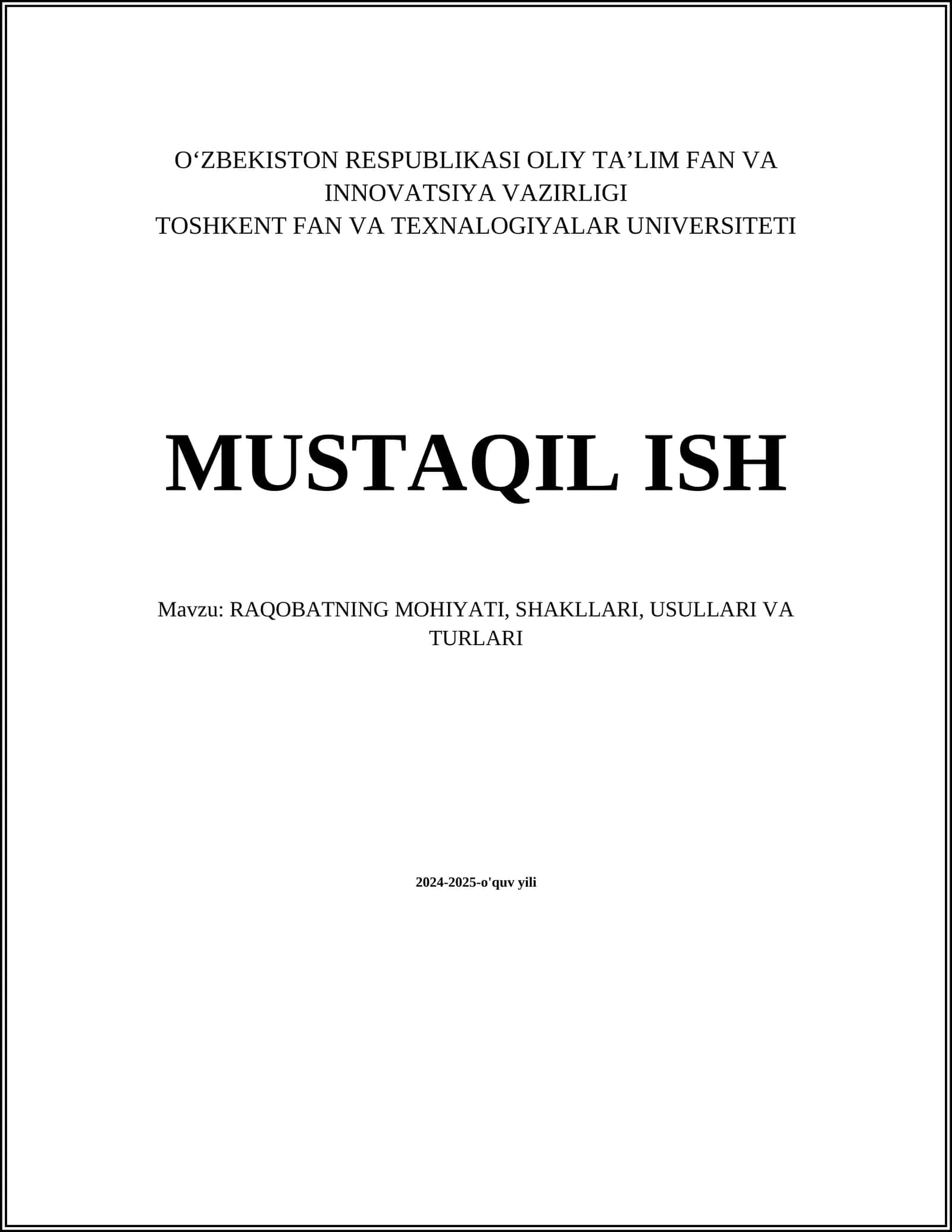 RAQOBATNING MOHIYATI, SHAKLLARI, USULLARI VA TURLARI 1