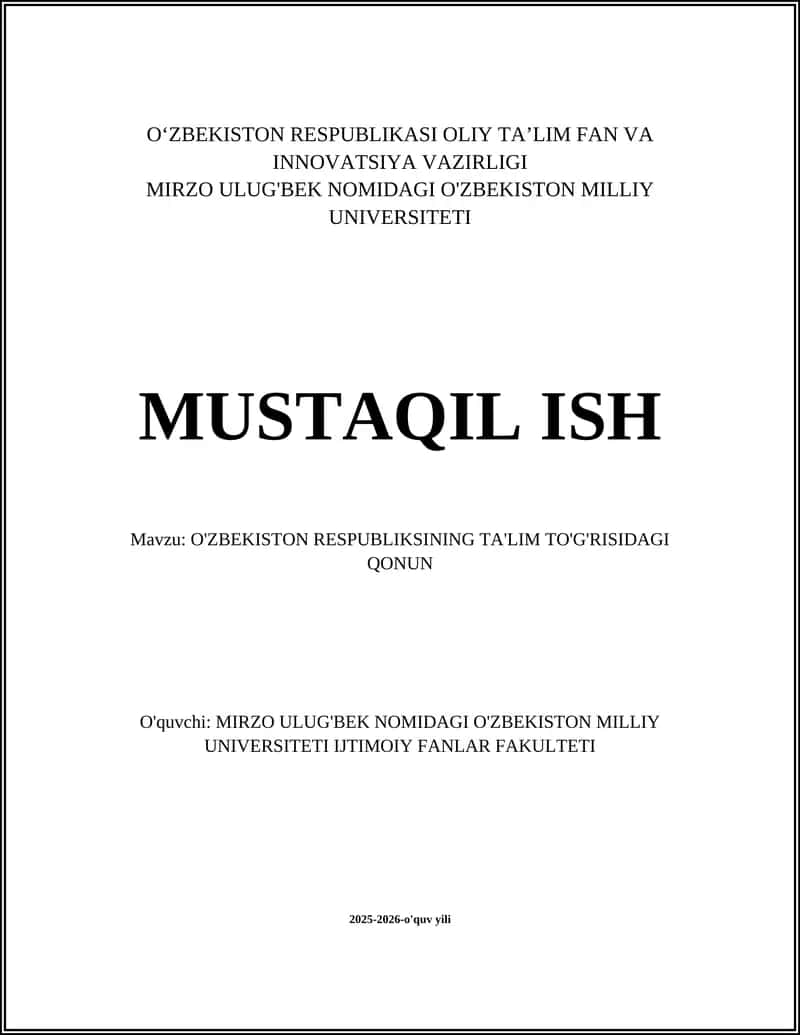 O'ZBEKISTON RESPUBLIKSINING TA'LIM TO'G'RISIDAGI QONUN 1